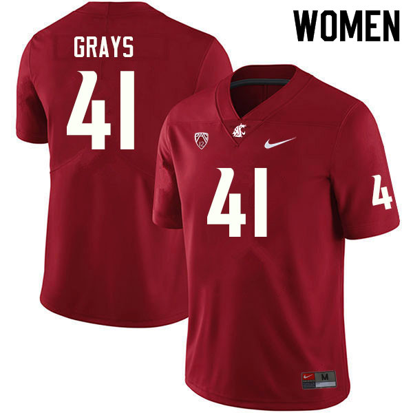 Women #41 Bryce Grays Washington State Cougars College Football Jerseys Sale-Crimson - Click Image to Close
